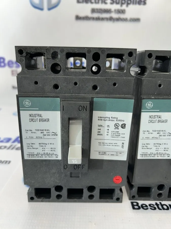 Автоматический выключатель GE TED134015WL 15A 3-Pole 480V AC E-Frame Circuit Bre — фото лота 3