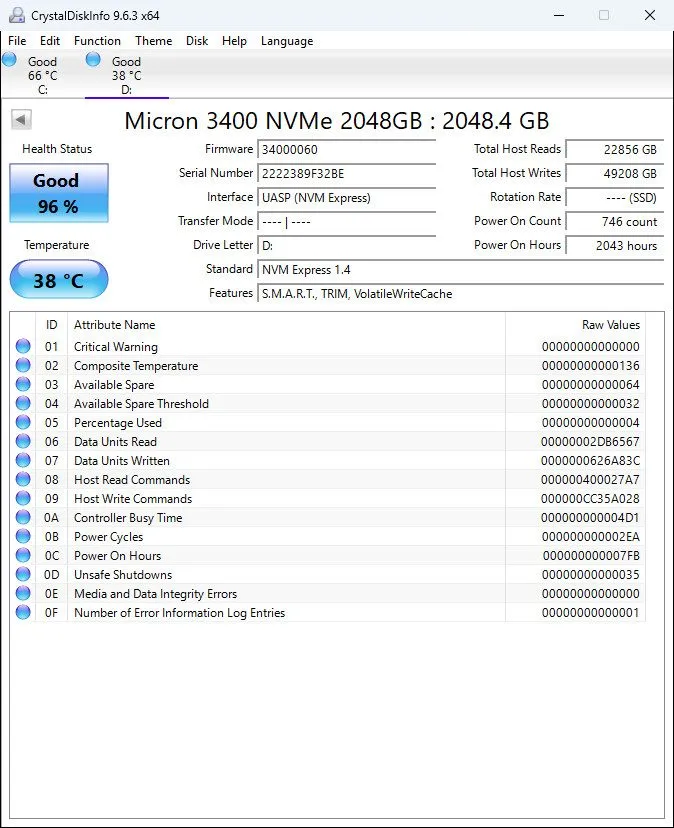 SSD-накопитель Micron 3400 2TB NVMe PCIE Gen 4.0 x 4 M.2 2280 SSD MTFDKBA2T0TFH