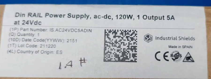 Блок питания Industrial Shields DIN Rail Power Supply 120W output 24vdc @ 5A ac2 — фото лота 1