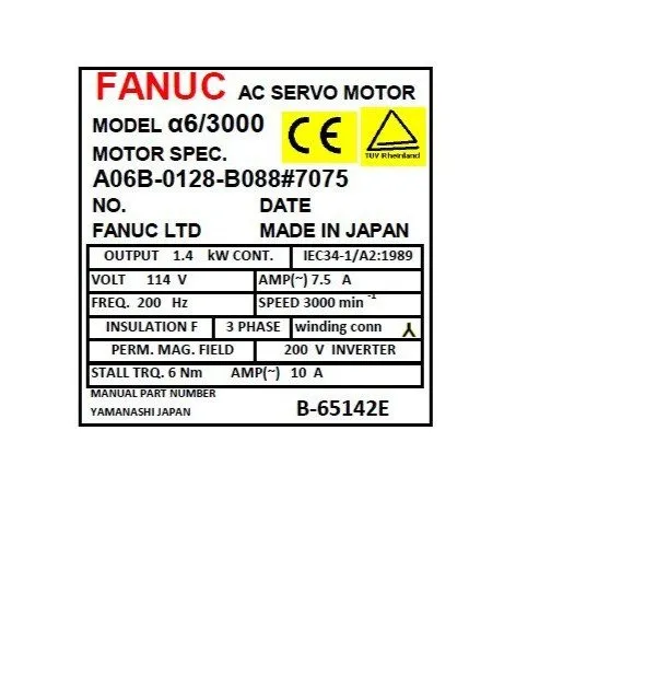 Серводвигатель Fanuc a6/3000 AC Servo Motor A06B-0128-B577#7076 1.4 kW, 114 V Mo