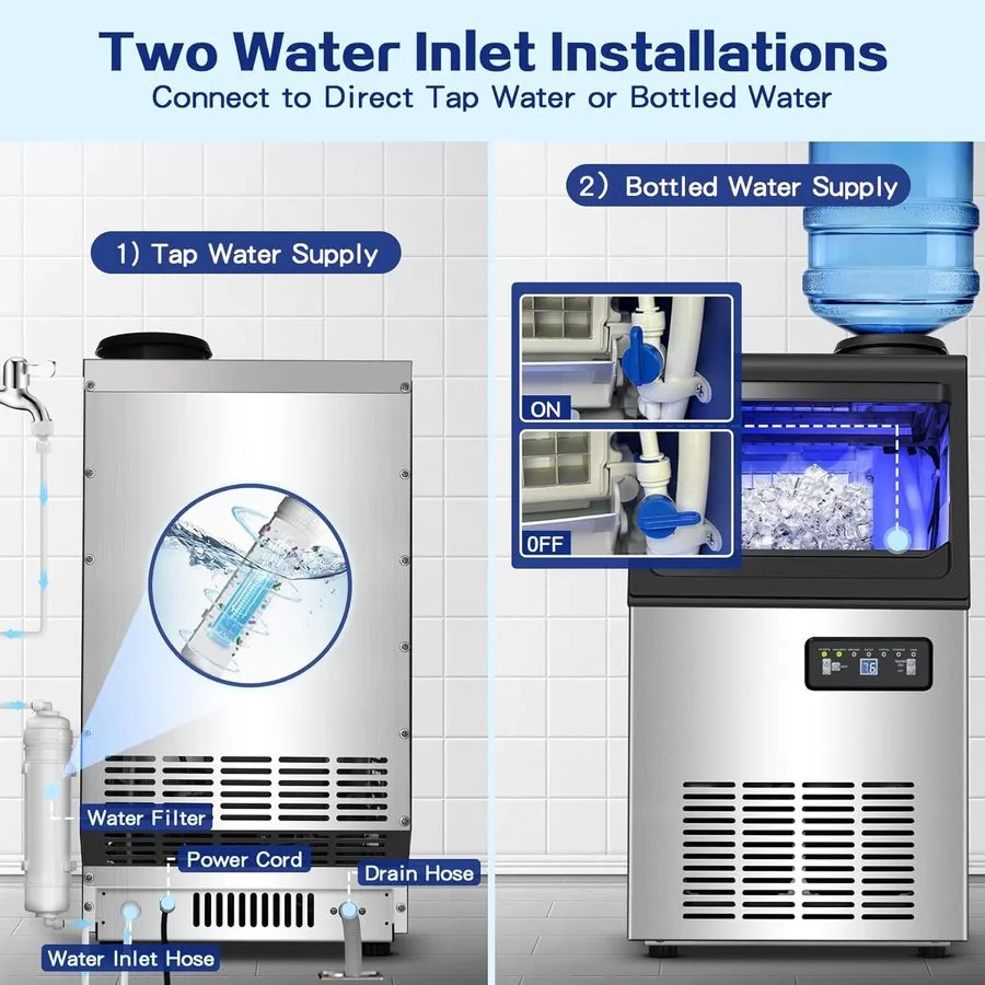 Льдогенератор 110lbs/24h Commercial Built-in Ice Maker Machine Display Ice Cube