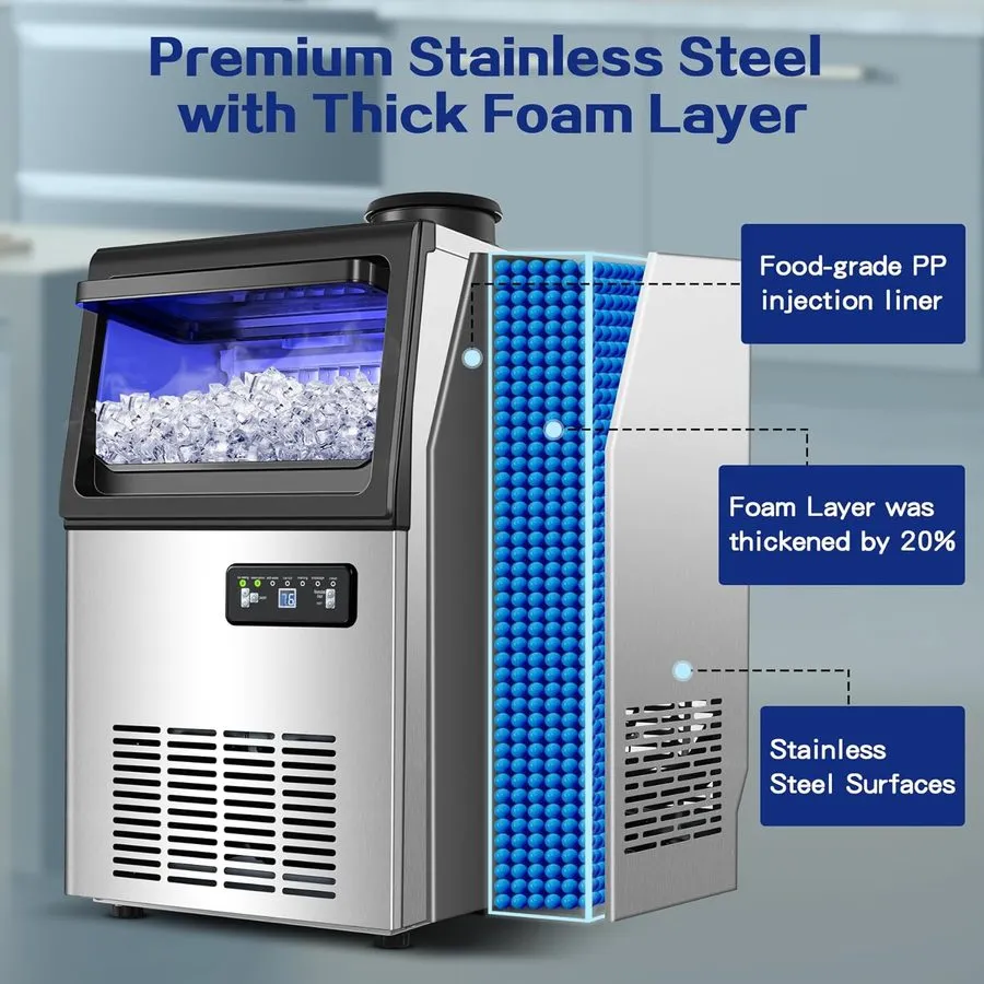 Льдогенератор 110lbs/24h Commercial Built-in Ice Maker Machine Display Ice Cube  — фото лота 2