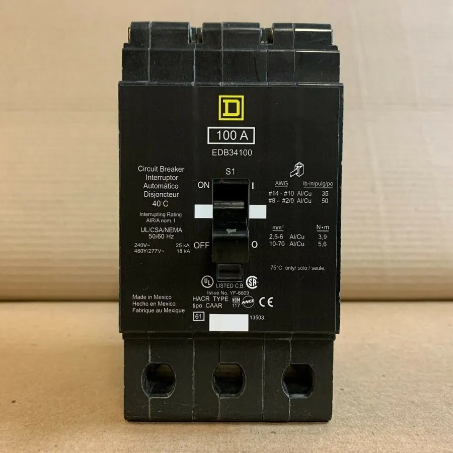 Автоматический выключатель SQUARE D EDB34100 EDB 3 POLE 100 AMP 480v CIRCUIT BRE
