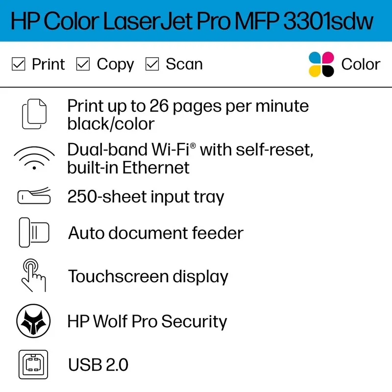 Лазерный принтер HP LaserJet Pro 3301sdw Wireless Laser Multifunction Printer Co — фото лота 2