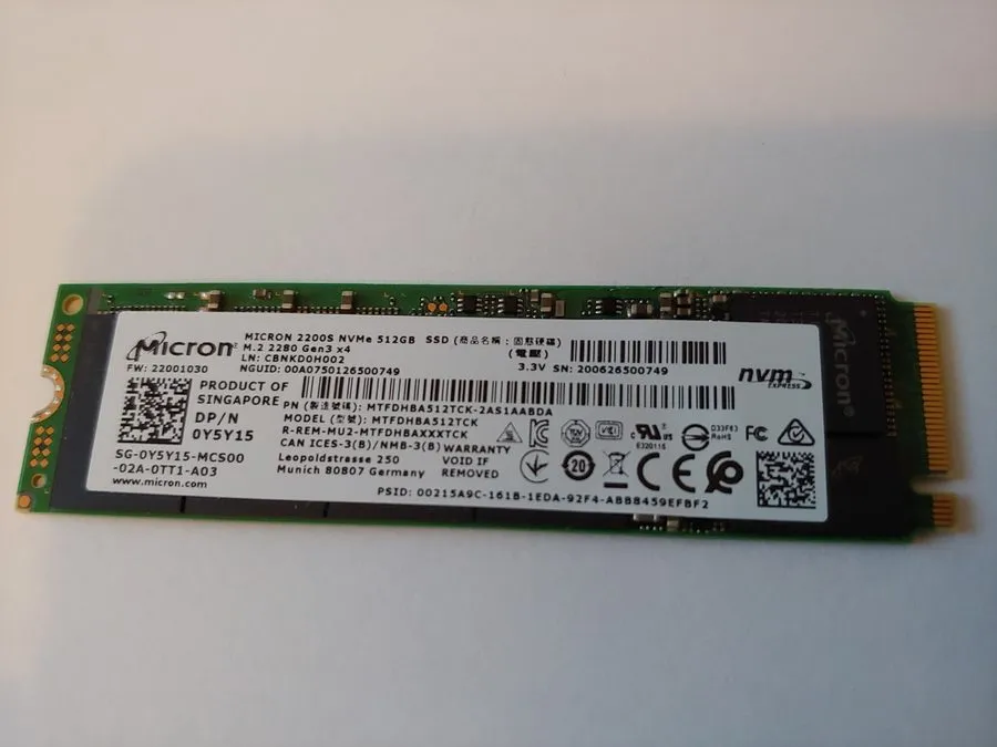 SSD-накопитель Micron 512Gb SSD M.2 2280 NVMe Gen3 x4 Solid State Drive MTFDHBA5