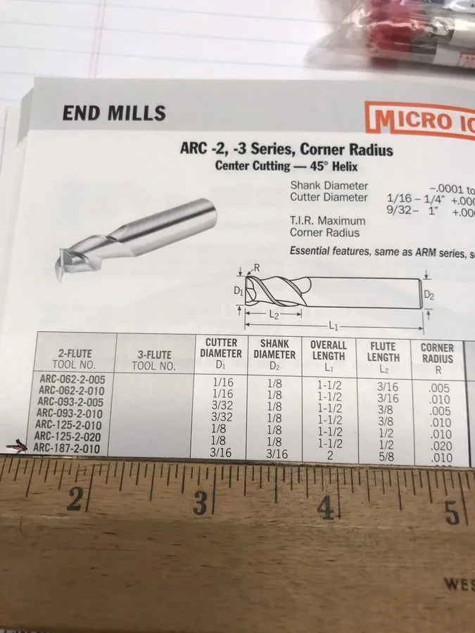 Режущий инструмент 1/2 2 FLUTE SE 45 DEGREE HH CARBIDE END MILL W/.010cr. MICRO1