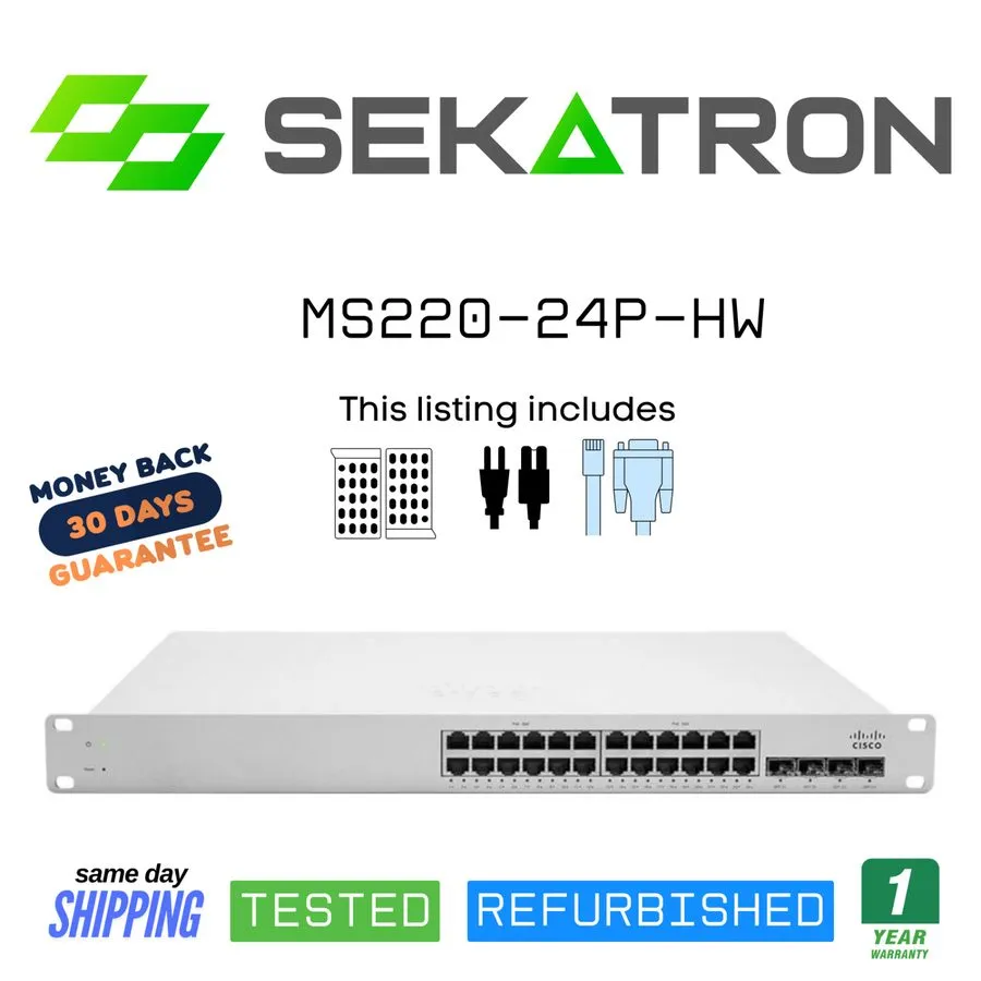 Коммутатор Cisco Meraki MS220-24P-HW 24-Port Gigabit PoE+ Switch 4x SFP 370W