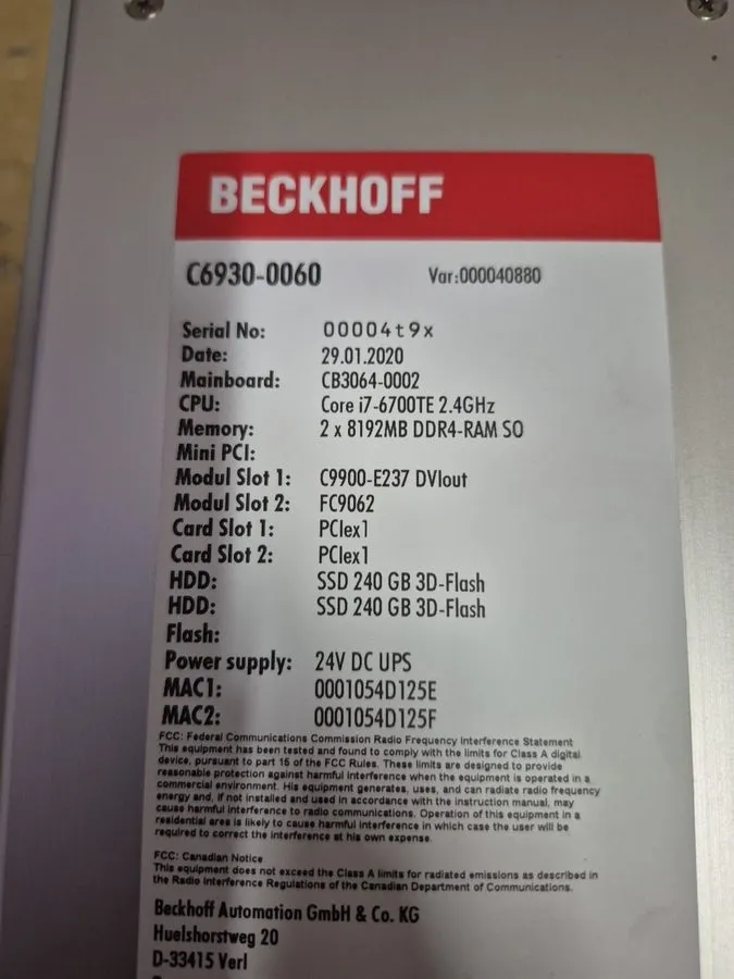 Промышленный компьютер BECKHOFF C6930-0060 Industrial PC