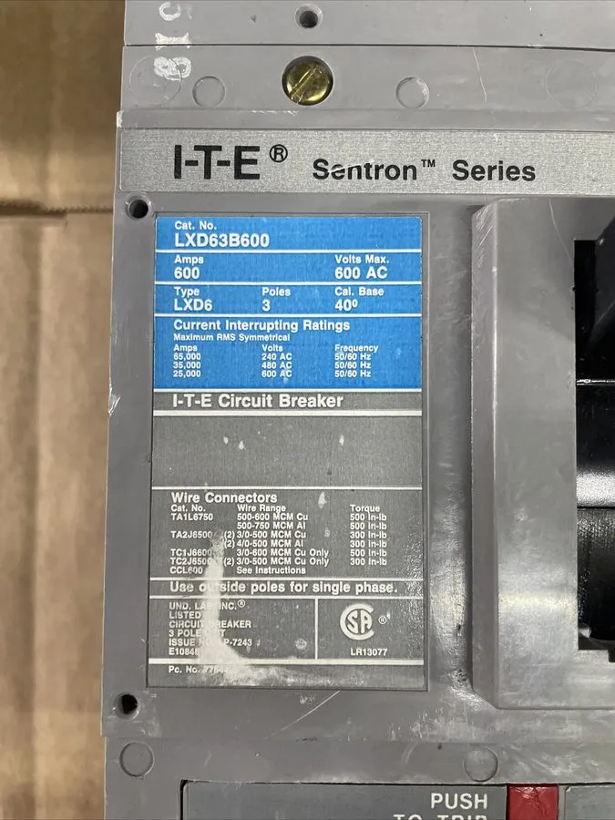 Автоматический выключатель Siemens Sentron LXD63B600 Main Breaker 600A 3-Pole 60