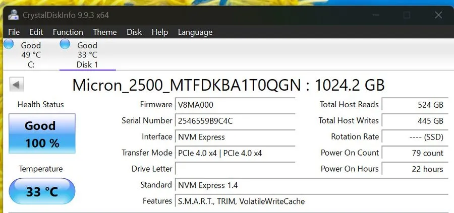 SSD-накопитель Micron 2500 1TB M.2 NVMe PCIe Gen4 x4 Internal SSD MTFDKBA1T0QGN