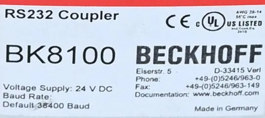 Шлюз полевой шины Beckhoff RS232 Bus Coupler 24VDC BK8100