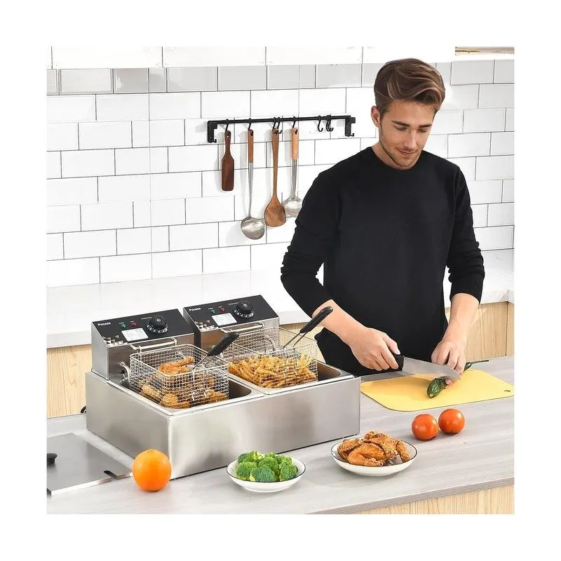 Фритюрница Electric Deep Fryer 17.2L/18.2QT Stainless Steel Dual Tank Commercial