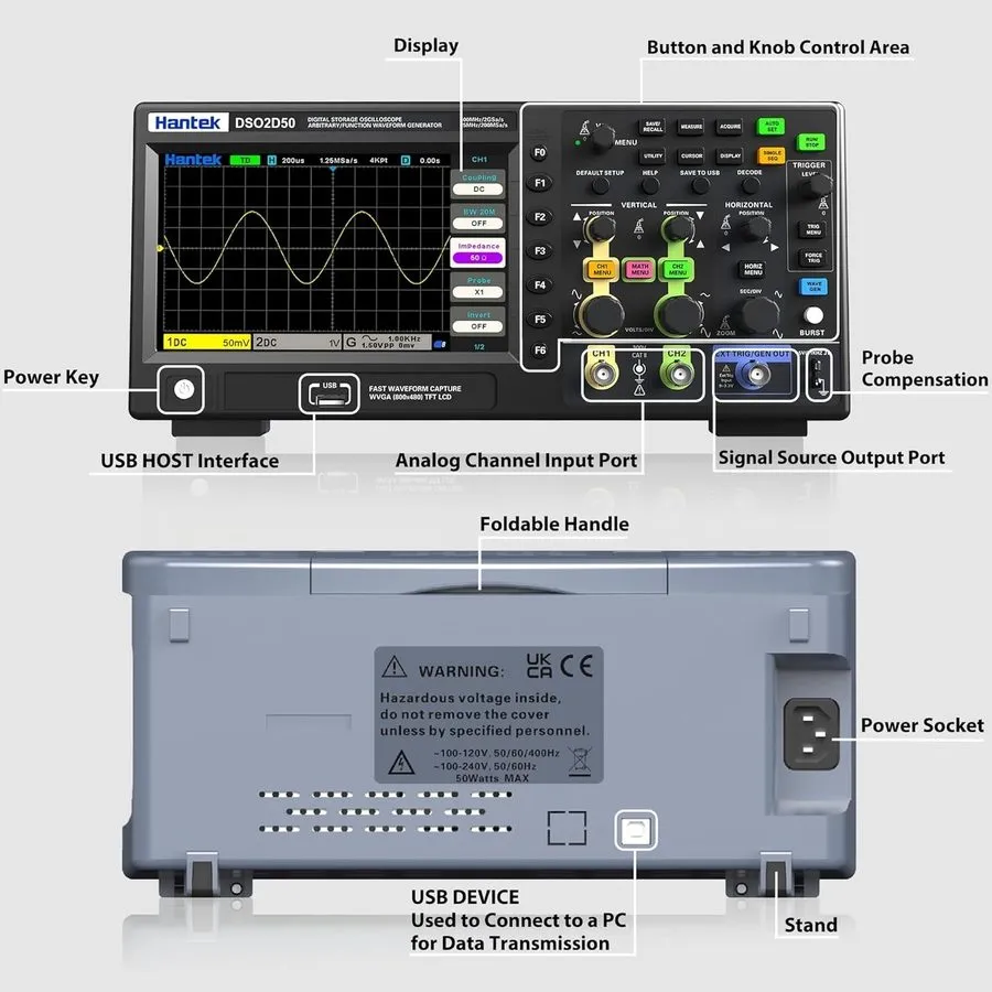 Осциллограф Hantek Digital Storage Oscilloscope DSO2D50 2CH Signal Generator 500 — фото лота 1