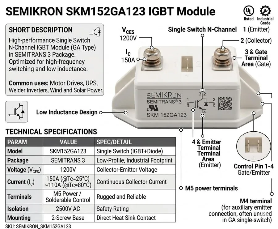 Силовой модуль SEMIKRON SKM152GA123 Module Power Supply — фото лота 1