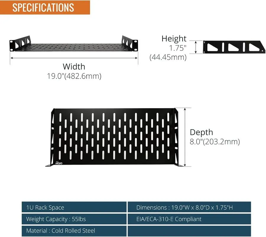 Стойка/шкаф Tecmojo 1U Rack Shelf,19 inch Shelf 6 Depth,Rack 6 in — фото лота 1