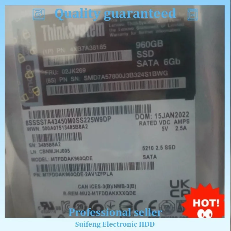 Сервер Lenovo 4XB7A38185 ThinkSystem 02JK269 960GB 2.5" Entry SATA 6Gb Hot Swap 