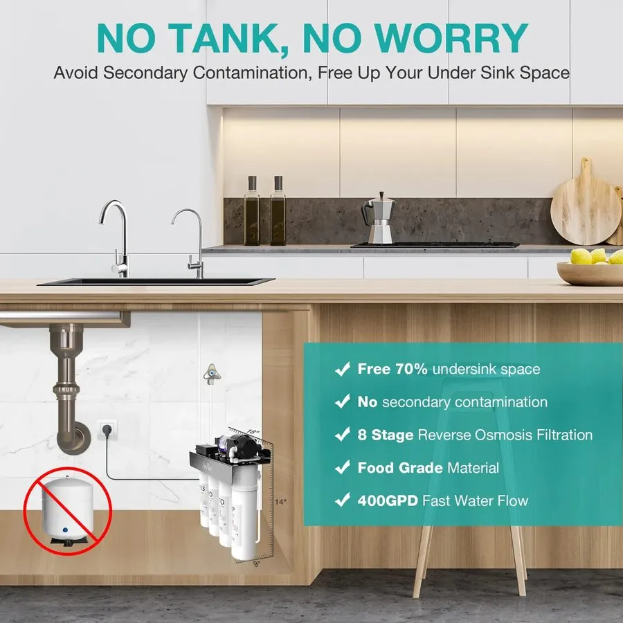 Насос WP2-400 GPD 8 Stage Reverse Osmosis Alkaline pH+ Water Filter System Purif