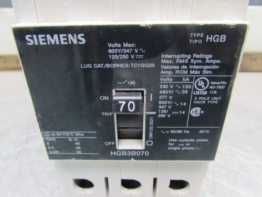 Автоматический выключатель SIEMENS HGB3B070 CIRCUIT BREAKER, 3P/ 70A /480V GOOD 