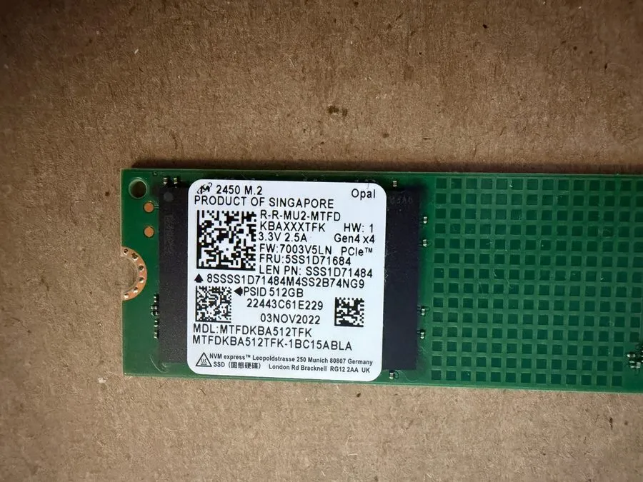 Micron 2450 512GB NVMe M.2 2280 PCIe Gen4x4 SSD 97% Health
