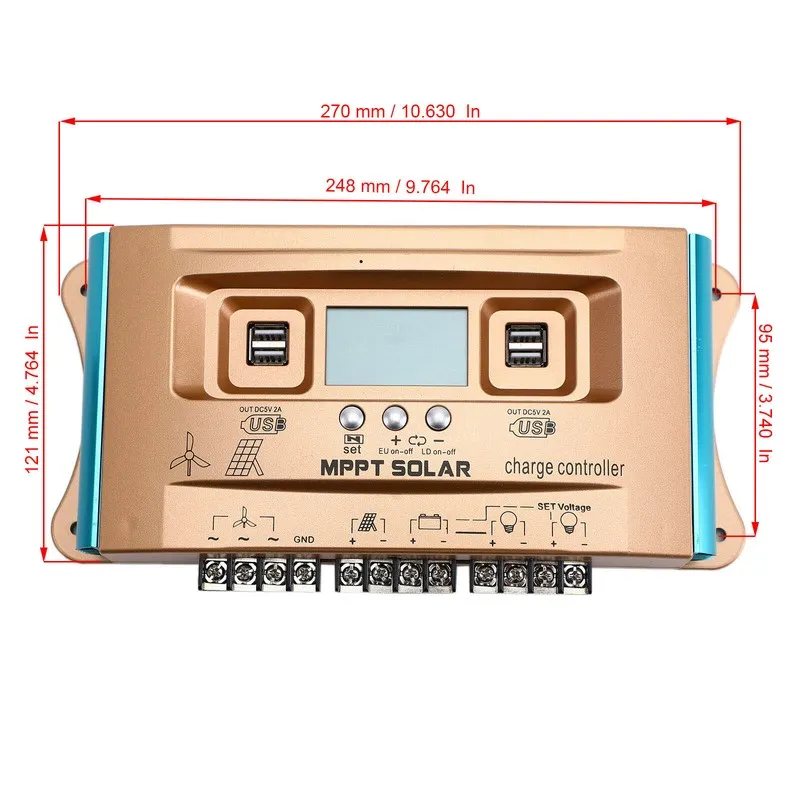 Аккумулятор 12V/24V/36V/48V/60V 60A MPPT Wind Solar Hybrid Charge Controller Pan — фото лота 2