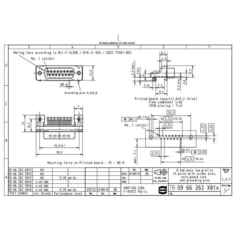 Разъём HARTING Male Connector 09662627816 15-pin