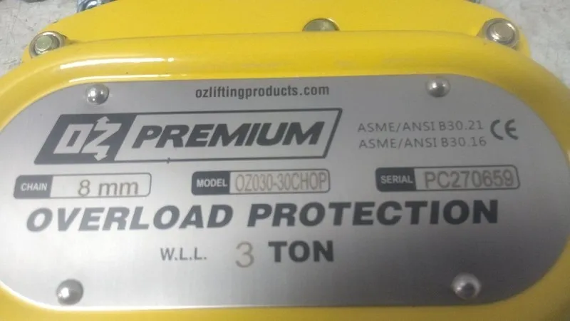 Таль Oz Lifting Products OZ030-30CHOP 6,000 Lb Lift Cap 30 Ft L Manual Chain Hoi