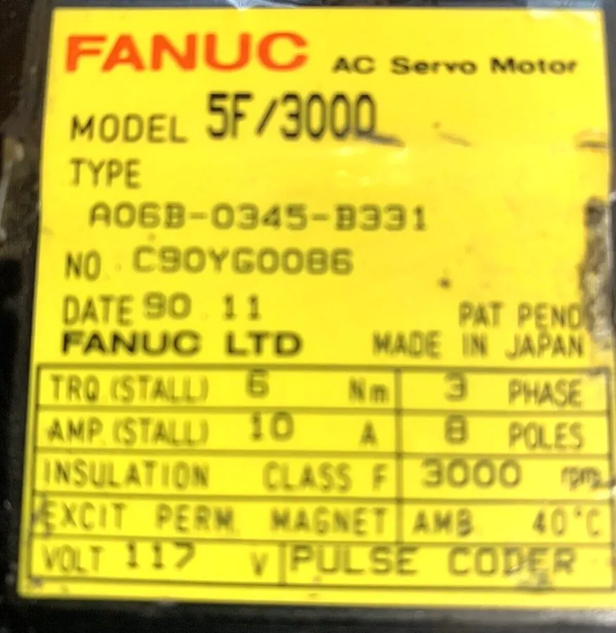 Серводвигатель Fanuc A06B-0345-B331 AC Servo Motor 117V 3000 RPM — фото лота 1