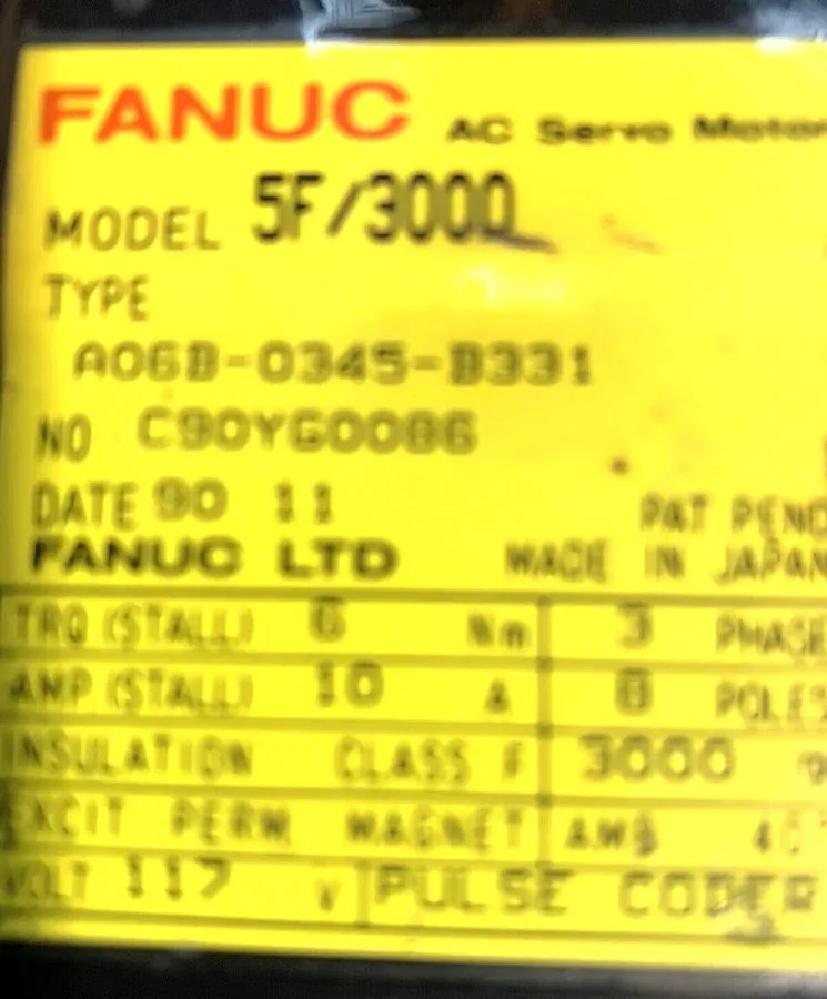 Серводвигатель Fanuc A06B-0345-B331 AC Servo Motor 117V 3000 RPM — фото лота 2