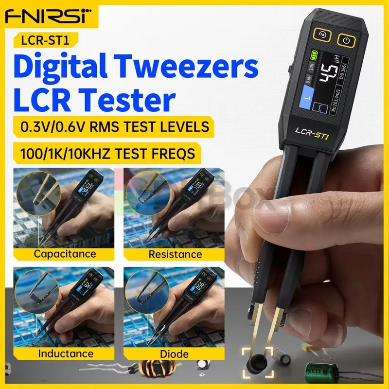 Тестер FNIRSI LCR-ST1 Digital Bridge Meter LCR Meter Tweezer Ohm Capacitance Dio