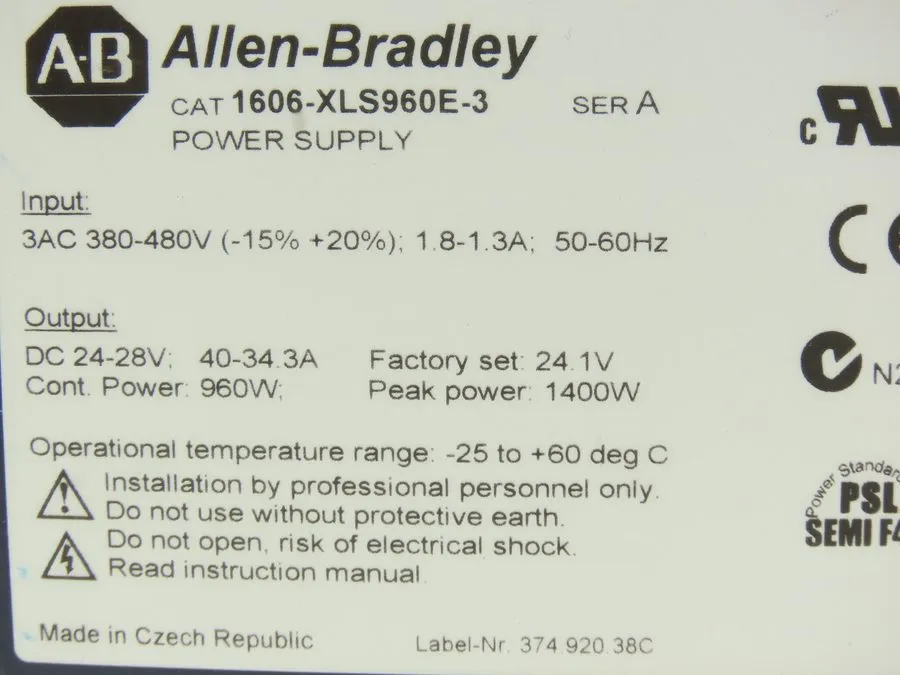 Блок питания Allen-Bradley 1606-XLS960E-3 3P 960W DIN Rail Power Supply