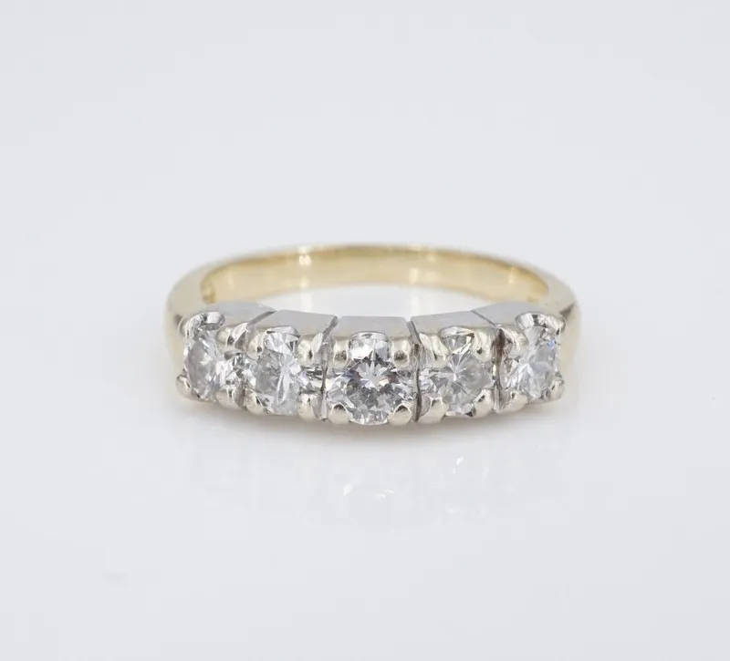 Оборудование Vintage 14k 5 Stone Diamond Stacker Band Ring 2-Tone Gold Size 7.25