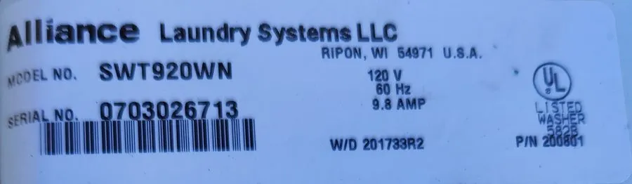 Прачечное оборудование SPEED QUEEN COIN-OP TOP LOAD WASHER MODEL SWT920WN SN:070 — фото лота 1