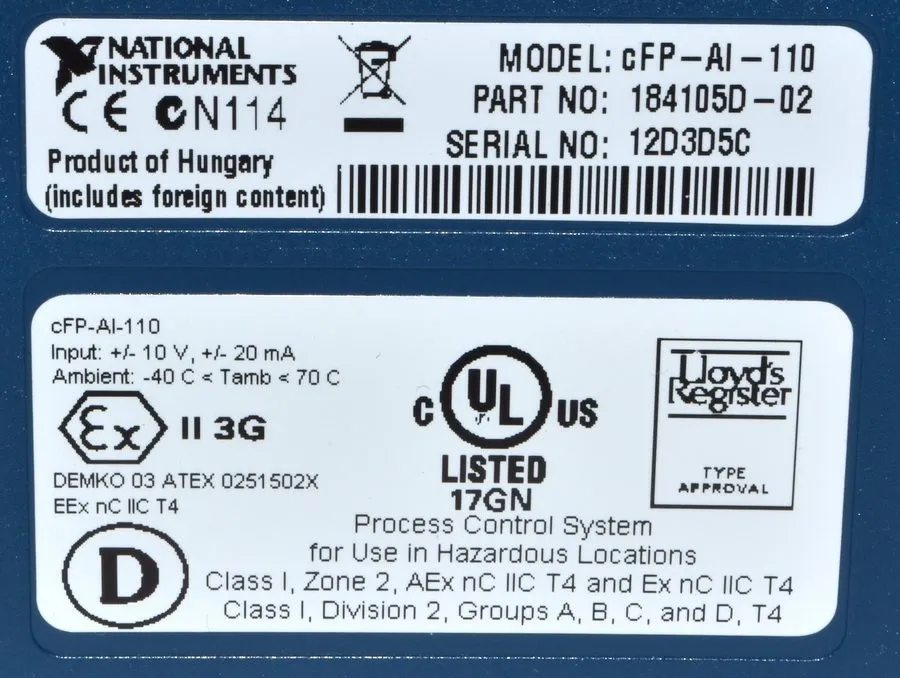 Трансивер National Instruments cFP-AI-110 Input Module PART NO: 185152D -02 — фото лота 2
