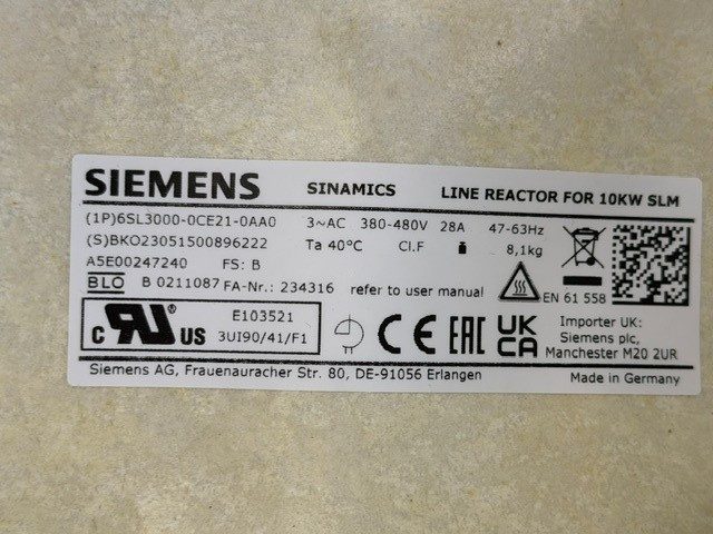 Частотный преобразователь Siemens 6SL3000-0CE21-0AA0 SINAMICS Line Reactor 10kW