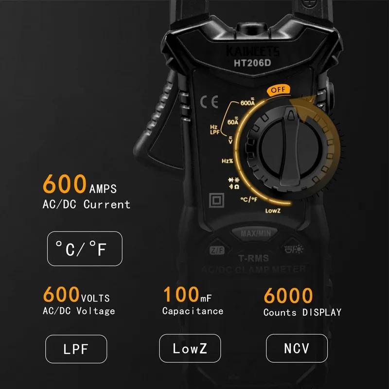 Мультиметр HT206D Digital Clamp Meter 6000 Counts TRMS Multimeter Auto Ranging V