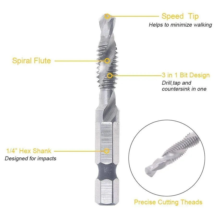 Режущий инструмент Combination Drill and Tap Set, HSS Titanium Thread Taps 6-32N
