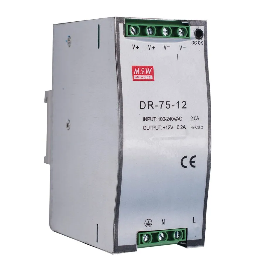 Блок питания 12 Volt 6.3 Amp 76 Watt DIN Rail Switching Power Supply DR-75-12V