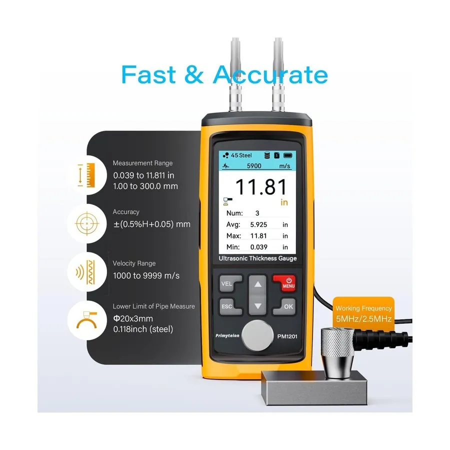 Толщиномер Ultrasonic Thickness Gauge PM1301,Range 0.039 to 11.811 inch, Digital — фото лота 1