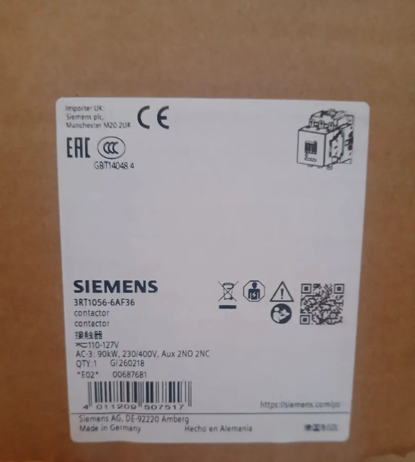 Контактор Siemens SIRIUS Contactor 3RT1056-6AF36 160A 3-Pole 110/127V 2NO/2NC