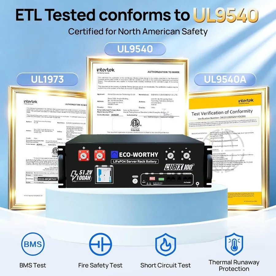 Батарея ECO-WORTHY 48V 100AH Lithium Battery UL9540+UL1973+RACK6 V3 Server Rack — фото лота 1