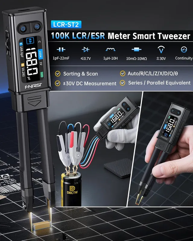 Тестер FNIRSI LCR-ST2 100kHz LCR Meter Tweezer SMD & Through-Hole Component Test — фото лота 1