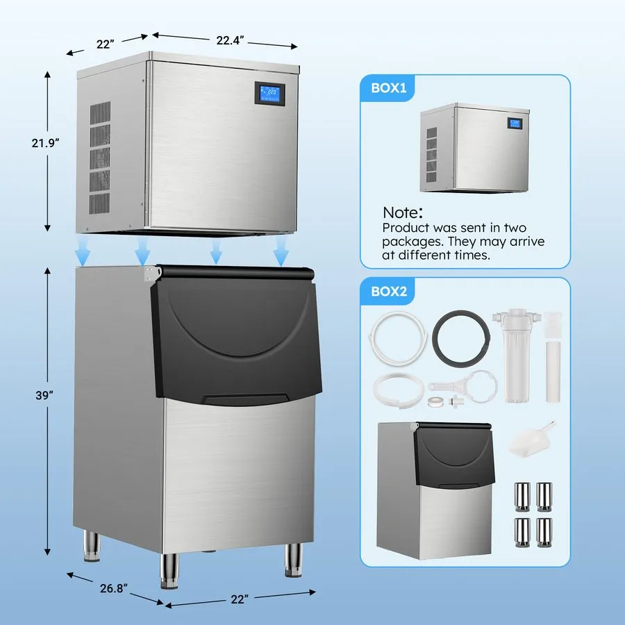 Льдогенератор Commercial Ice Machine 650LBS/24H with 400LBS Storage Bin, Industr