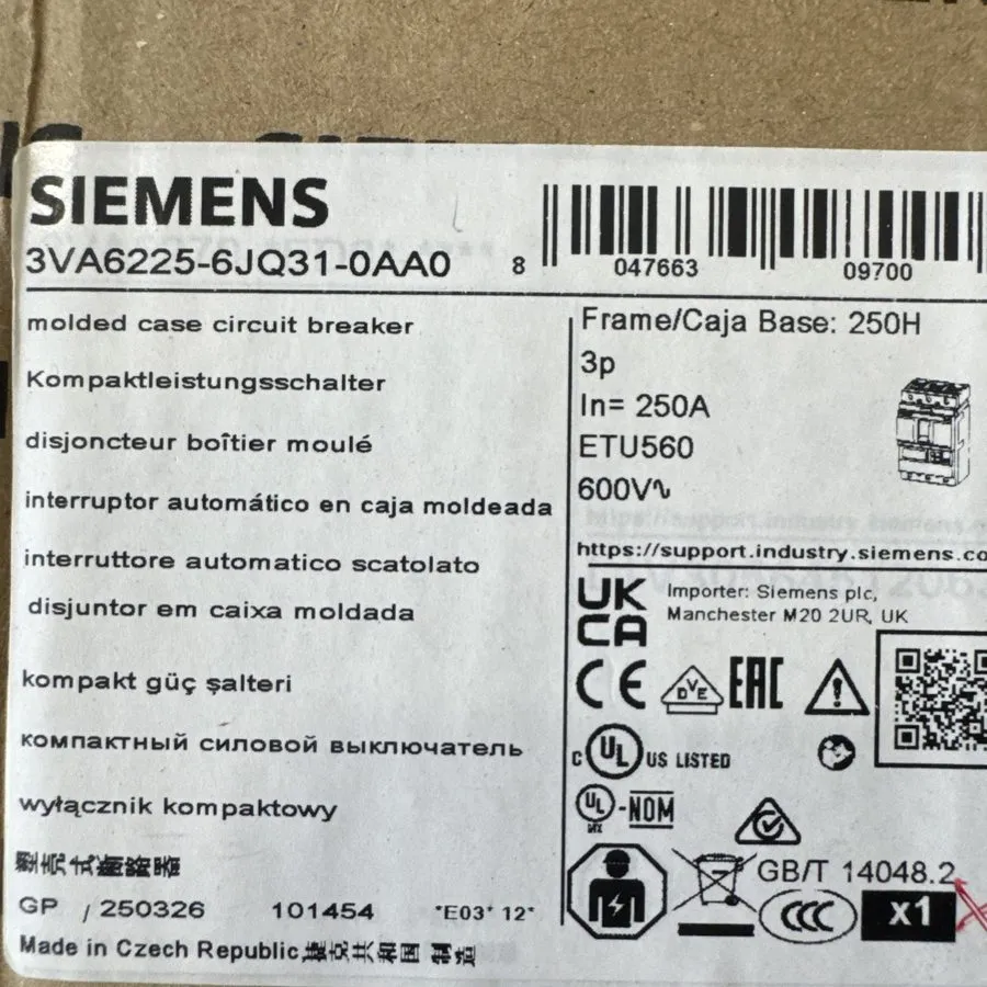 Автоматический выключатель Siemens Circuit Breaker 3VA6225-6JQ31-0AA0 250A 3VA62