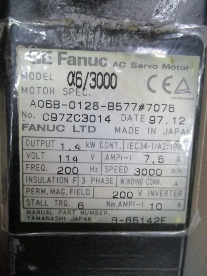 Серводвигатель Fanuc a6/3000 AC Servo Motor A06B-0128-B577#7076 1.4 kW, 114 V Mo