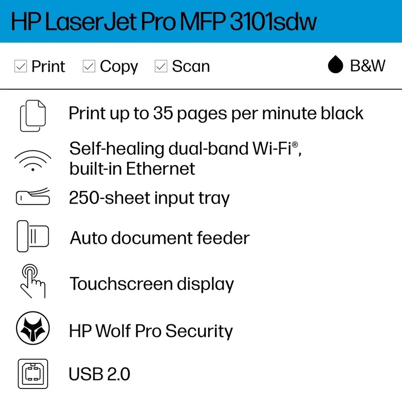 Лазерный принтер HP LaserJet Pro MFP 3101sdw Wireless Black & White Laser Printe