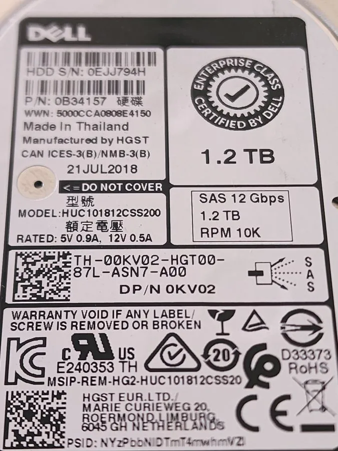 Жёсткий диск Dell 00KV02 0KV02 HUC101812CSS200 1.2TB 2.5" 10K 12Gbps SAS HDD Har
