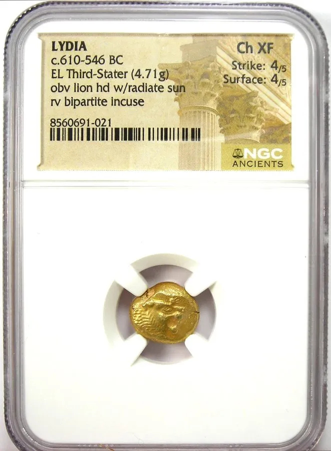 Лабораторный прибор Lydia Electrum Lion EL Third Stater Trite Coin 610-546 BC NG