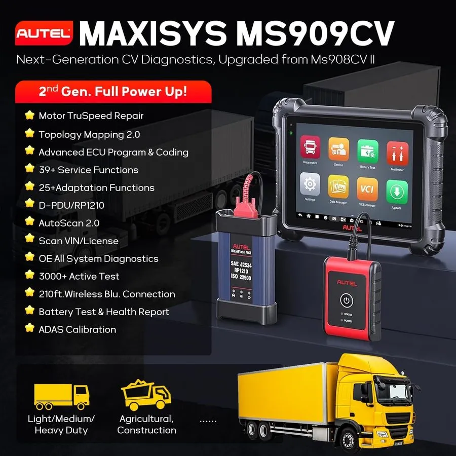 Диагностический сканер Autel Maxisys MS909CV OBD2 Diagnostic Heavy Duty Truck Sc — фото лота 1
