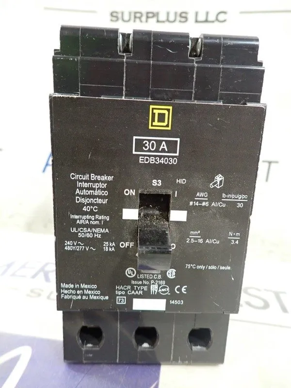 Автоматический выключатель Square D EDB34030 Circuit Breaker 30A 3-Pole 480V AC 