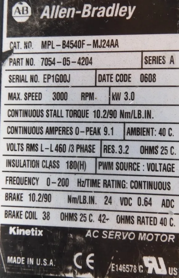 Серводвигатель Allen-Bradley MPL-B4540F-MJ24AA Inverter Duty Servo Motor
